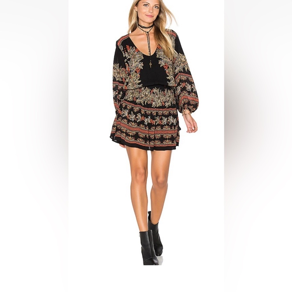 Free People Moonlight Drive Printed Mini Dress Size Small Boho Tassels Women's